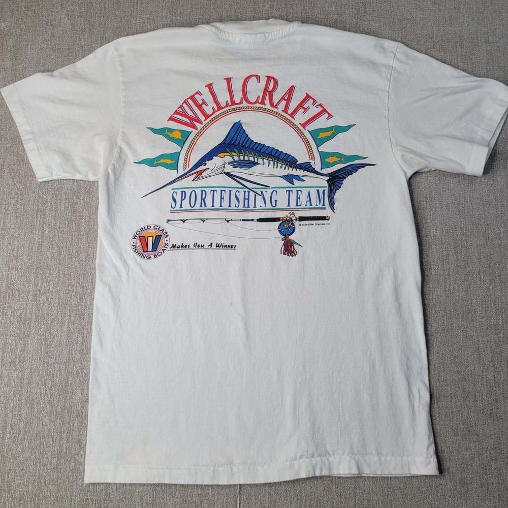 Wellcraft Sportfishing Team Shirt Single Stitch Graphic Back Print‎ 90s USA Med